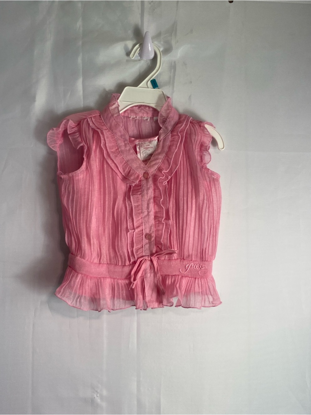 Guess Pink Ruffled Sleeveless Blouse